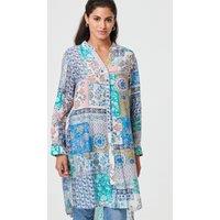 Izabel London Women's Patchwork Print Longline Tunic Shirt in Blue | Size: 12