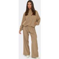 EGO Women's Long Sleeve Zip High Neck Checked Jacket in Camel | Size: 10