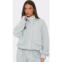 EGO Women's Long Sleeve Zip High Neck Checked Jacket in Light Grey | Size: 6