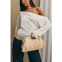 EGO Women's Ruched Faux Suede Clutch Bag in Natural
