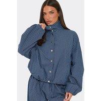 EGO Women's Long Sleeve Button Up Checked Jacket in Dark Blue | Size: 8