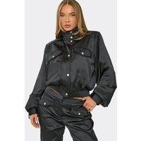 EGO Women's Long Sleeve High Neck Satin Jacket in Black | Size: 8