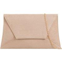Bags of Joy Women's Slim Faux Suede Foldover Clutch Bag in Nude