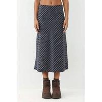 Hiccup Women's Midi A-Form Fit Plaid Skirt with Zipper in Navy | Size: Small