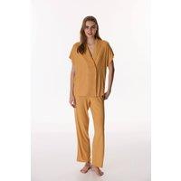 Penti Women's Cinnamon Margot Ribbed Short-Sleeve Trousers Pyjama Set in Amber | Size: XS
