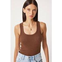 Happiness Istanbul Women's Fitted Cotton U Collar Tank Top in Chocolate | Size: Large