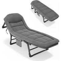 YnysTec Reclining Sun Lounger Garden Folding Chair Bed Recliner Beach in Grey | Size: 120 cm x 100 cm