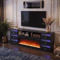 FENCHILIN Electric Fireplace TV Stand with 6 RGB Glitter Drawers Bluetooth 180cm in Black