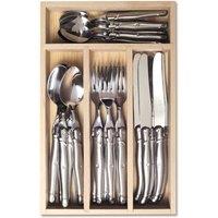Laguiole 24 Piece Cutlery Set in Wooden Presentation Tray in Metallic Silver