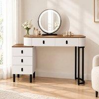 STILVORA Dressing Table with LED Mirror & 5 Drawers in White