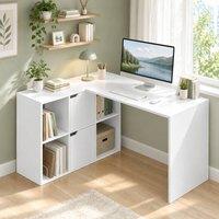 STILVORA L-Shaped Computer Desk with 6 Compartments in White