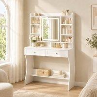 STILVORA Dressing Table with LED Mirror & 2 Drawers in White