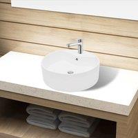 Berkfield Home Ceramic Bathroom Sink Basin Faucet/Overflow Hole White Round