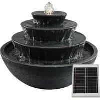 Gardenwize Solar Tiered Stacked Bowl Water Feature with Warm White LED Lights & Battery in Dark Grey