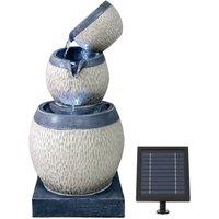 Gardenwize Solar 3 Tier Cascading Bowl Water Feature with Cool White LED Lights in Light Grey