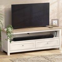 Christow TV Unit with Storage Oak Effect Top 2 Drawers Shelf 45x118x40cm in Cream | Size: 45 x 118 x 40 cm