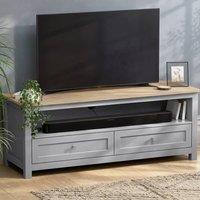 Christow TV Unit with Storage Oak Effect Top 2 Drawers Shelf 45x118x40cm in Grey | Size: 45 x 118 x 40 cm
