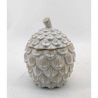 Love Lace Medium Ceramic Pine Cone Trinket Dish With Lid in White