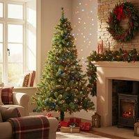 Shatchi 10Ft Pre-Lit Artificial Christmas Green Tree Alaskan Pine Tips Xmas Home Decorations Metal Stand Warm Multicolour LEDs