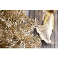 Shatchi 7FT Artificial Christmas Tree Champagne Gold Shiny Tinsel Tips Bushy Look Luxurious Hinged Branches