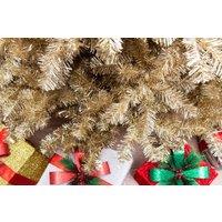 Shatchi 6FT Artificial Christmas Tree Champagne Gold Shiny Tinsel Tips Bushy Look Luxurious Hinged Branches