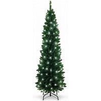 Shatchi Pre-Lit Artificial Slim Christmas Green Pencil Tree Cool White LEDs Pointed Tips with Metal Stand | Size: 6ft