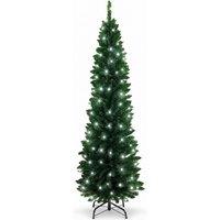 Shatchi Pre-Lit Artificial Slim Christmas Green Pencil Tree Cool White LEDs Pointed Tips with Metal Stand | Size: 8ft