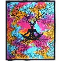 KDMD Double Cotton Bedspread + Wall Hanging - Yoga Tree