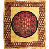 KDMD Double Cotton Bedspread + Wall Hanging - Flower of Life - Orange