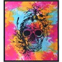 KDMD Double Cotton Bedspread + Wall Hanging - Day of the Dead Skull