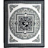 KDMD Double Cotton Bedspread + Wall Hanging - Mono - OM Mandala in Black