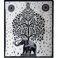 KDMD Double Cotton Bedspread + Wall Hanging - Mono - Elephant Tree in Black