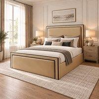 Desire Deco Plush Velvet Conrad Upholstered Ottoman Storage Bed Frame in Beige | Size: Double