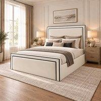 Desire Deco Plush Velvet Conrad Upholstered Ottoman Storage Bed Frame in Cream | Size: Double