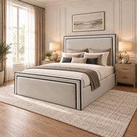 Desire Deco Plush Velvet Conrad Upholstered Ottoman Storage Bed Frame in Light Beige | Size: Double