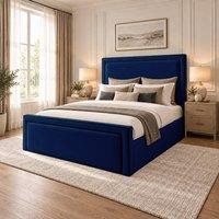 Desire Deco Plush Velvet Conrad Upholstered Ottoman Storage Bed Frame in Blue | Size: Double