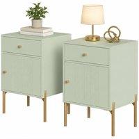 HOMCOM Modern End Table Set of 2 with Drawer & Cabinet, Light Green