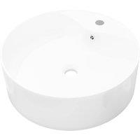 Berkfield Home Ceramic Bathroom Sink Basin Faucet/Overflow Hole White Round