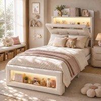 BTM 3FT Velvet Storage Bed LED Headboard Footboard Cream White | Size: Single