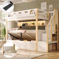 BTM Bunk Bed 90+90cm LED USB Storage Stairs White Natural | Size: Single
