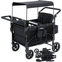 London Boutique 4-Seater All-Terrain Stroller Wagon Folding Wagon w/Canopy &Snack Tray in Black