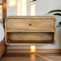 Direct Wicker Solid Wood Floating Curve Open Slot Bedside, 1 Drawer & Open Shelf in Brown | Size: 1 Pack