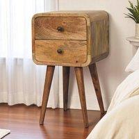Direct Wicker Solid Wood Mini Oak-ish Curved Bedside, 2 Drawers in Brown | Size: 1 Pack