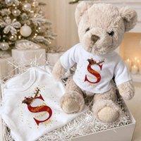 Aye Do Gifts Personalised 1st Xmas Santa Sleigh - Baby Gift Hamper - Teddy & Vest in White | Size: Newborn