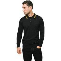Lambretta Men's Knitted Tipped Long-Sleeved Polo Shirt in Black | Size: 2XL