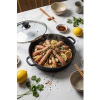 Garden Sanctuary Pre-Seasoned Round Cast Iron Braiser Pan with Lid in Black