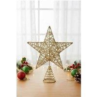 Living and Home 25cm Christmas Tree Topper Golden Glitter Christmas Tree Star with LED Lights in Gold