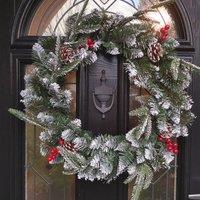 Samuel Alexander 50cm Premier New Jersey Christmas Wreath PVC Snowy Tips With Festive Berries & Cone in Green