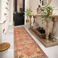 Kukoon Washable Runner Rug Terracotta Vintage Long Hallway Kitchen Carpet Mat | Size: 80 cm x 300 cm
