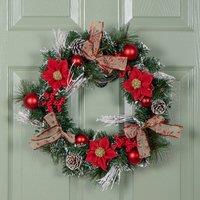 Samuel Alexander 40cm Christmas Wreath with Snow Tipped Branches, Red Berries, Baubles & Bows